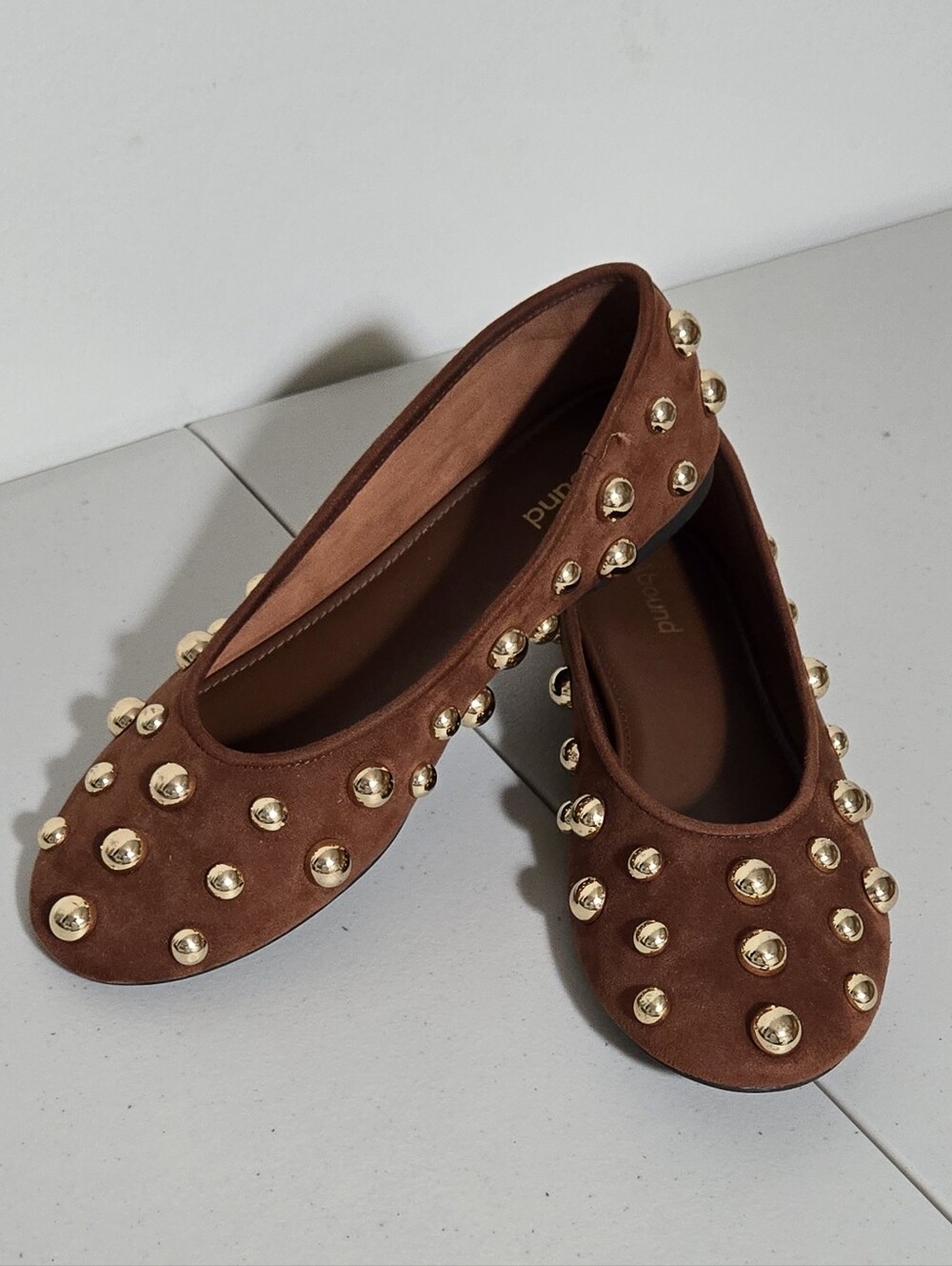 Abound Rust Brown Suede Ballet Flats with Gold Studs Size 9